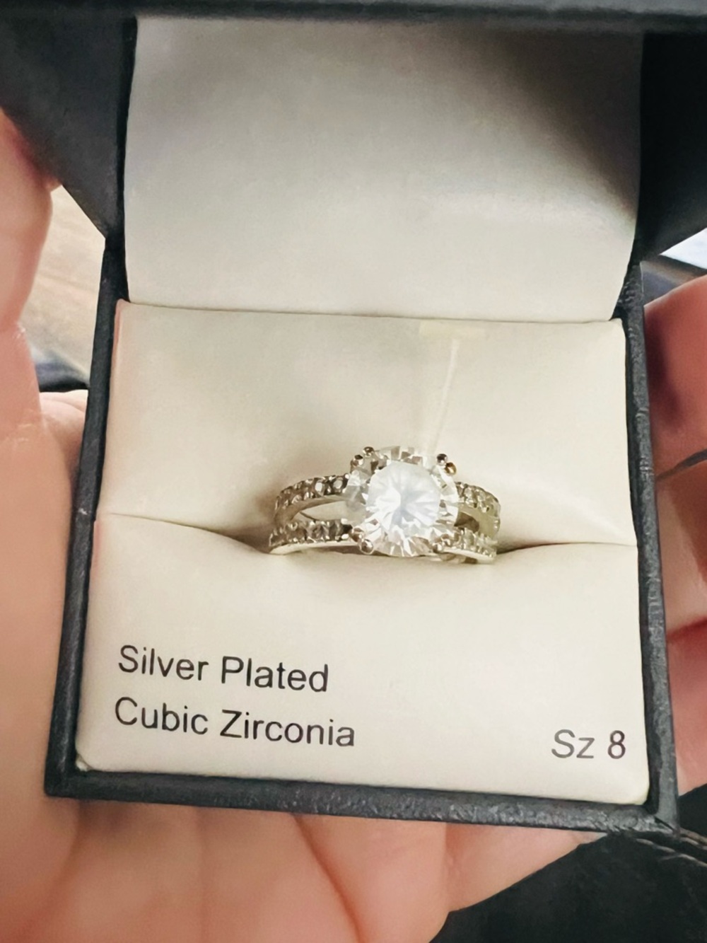 Silver-Plated Cubic Zirconia Bridal Ring Set - White Center Stone (Size 8)